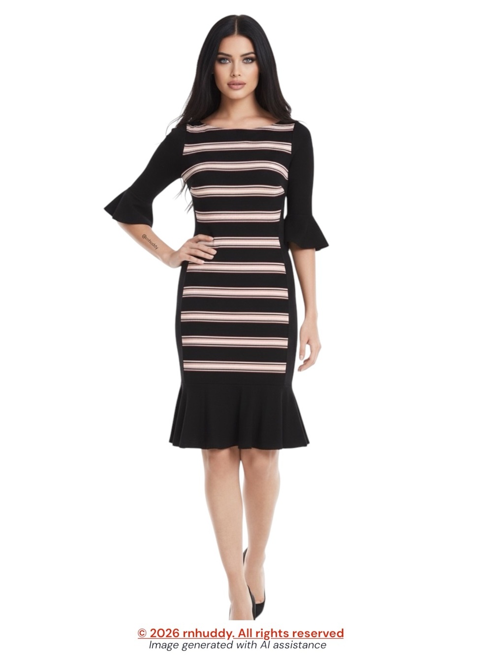 White House Black Market size 6 bell sleeve flippy hem sheath dress